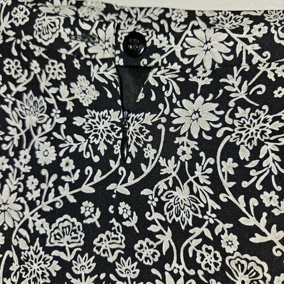 Talbots Petites 100% Silk Black White Floral Midi Skirt Size 10P Lined Side Slit - Picture 7 of 14